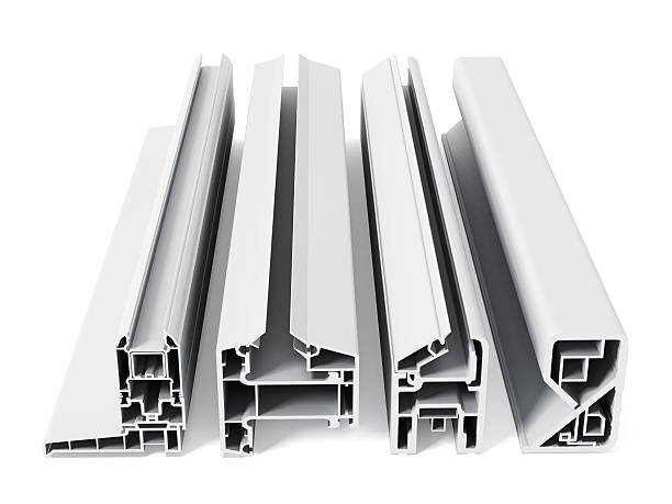 Various PVC window profile sections isolated on white